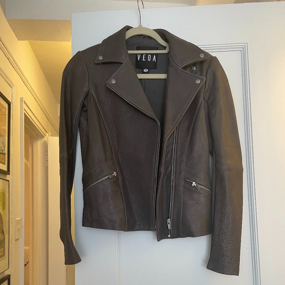 VEDA Dark Grey Leather Jacket